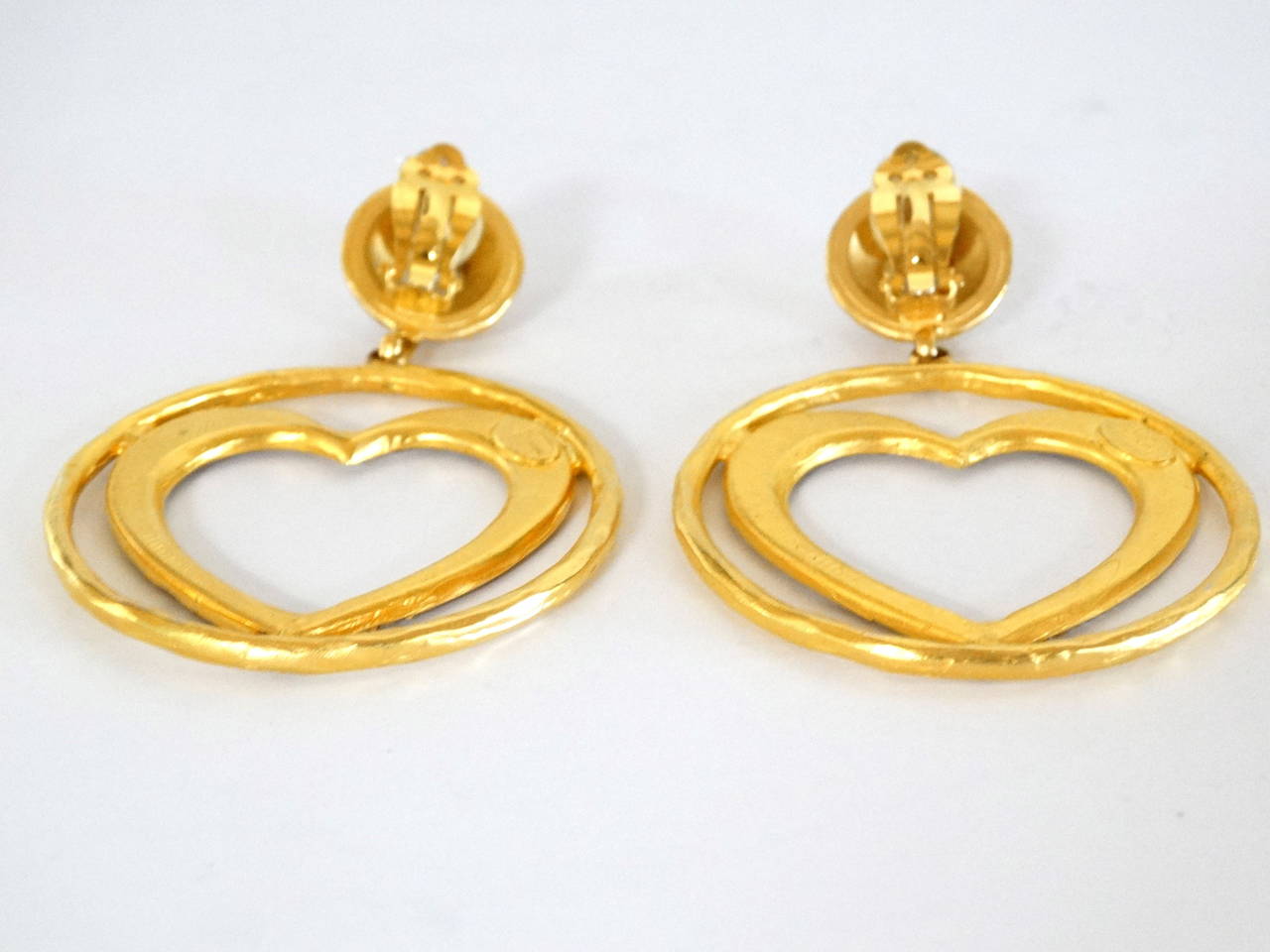 1980s Deanna Hamro Crystal, Heart Hoop Earrings 1