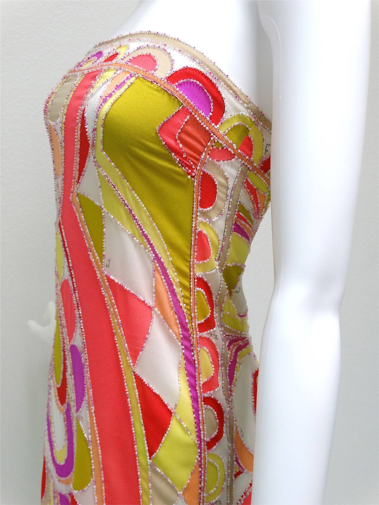 Pink 1980's Emilio Pucci Strapless Beaded Mini Dress
