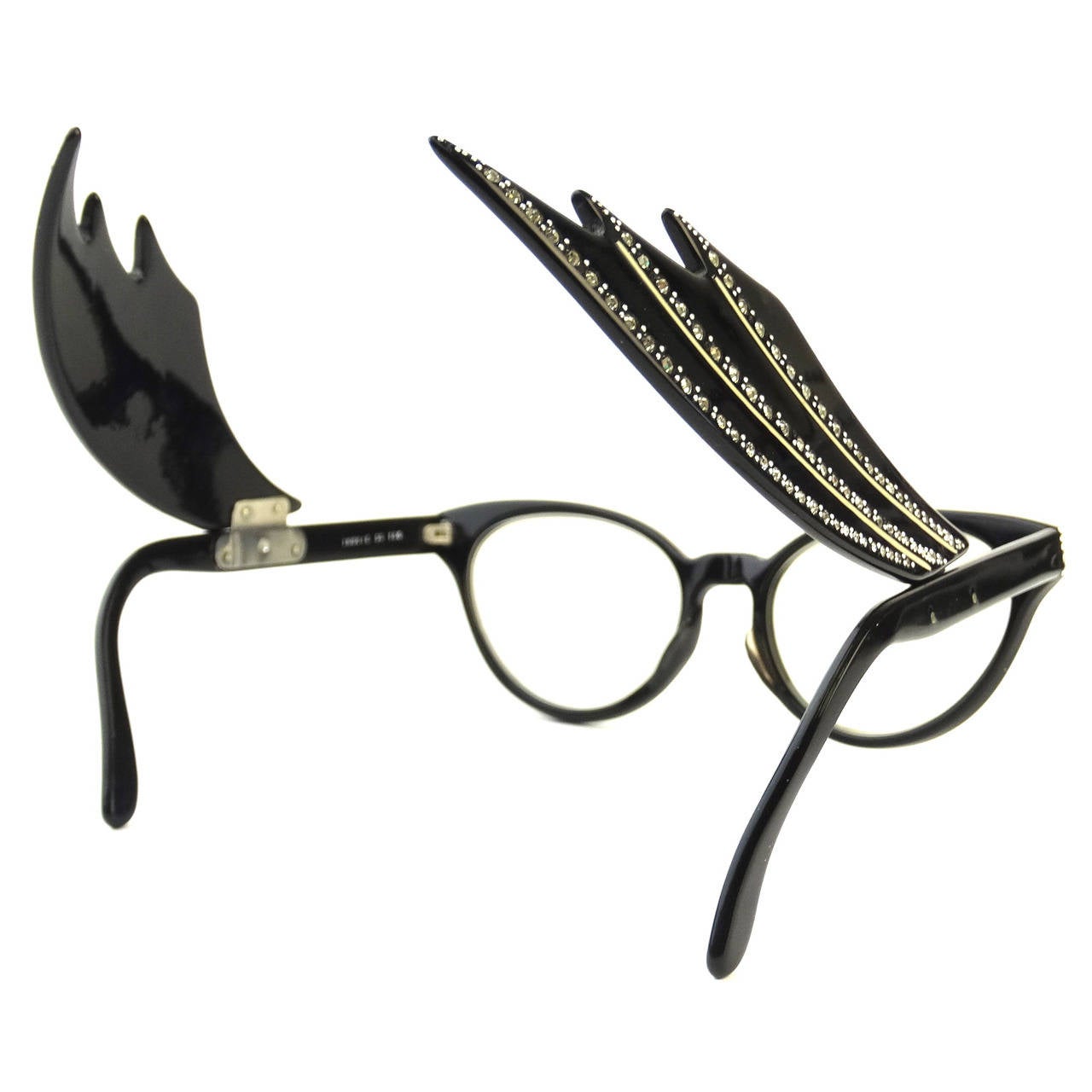 Jean Lafont Black Rhinestone Cateye Eyeglasses, 1960s  For Sale