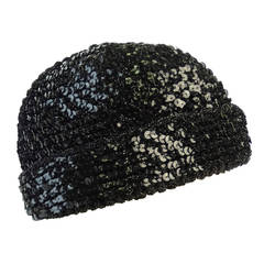 1970s Halston Sequins Disco Skull Cap Hat