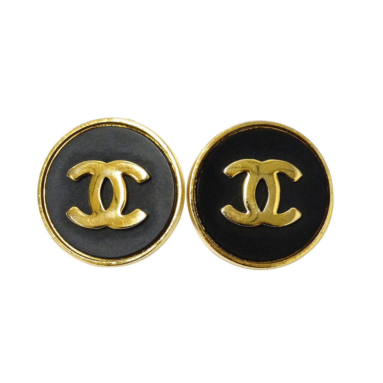 1980's Chanel Vintage Black & Goldtone Cuff Links