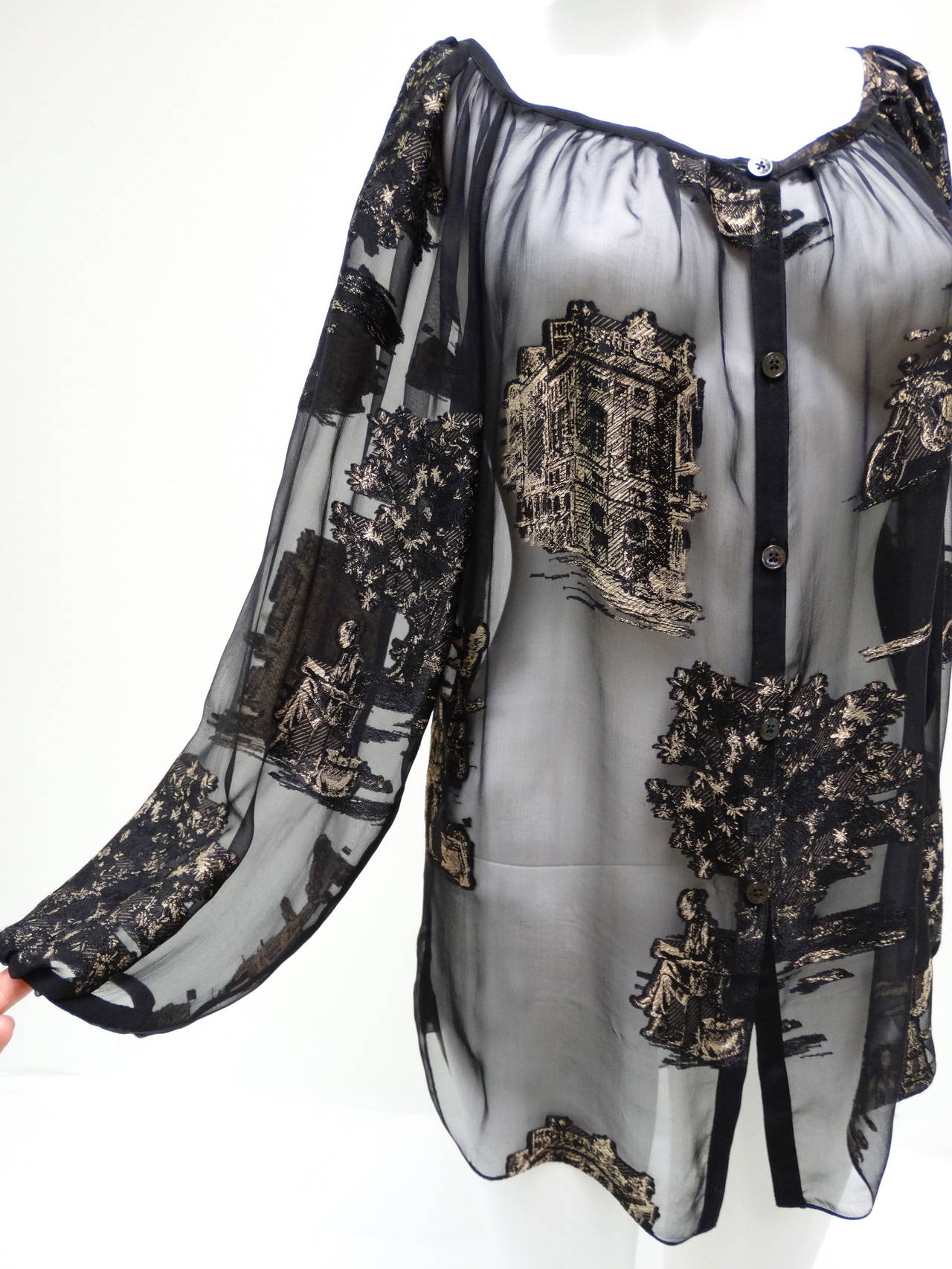 2007 Hermes Printed Semi Sheer  Silk Blouse 4