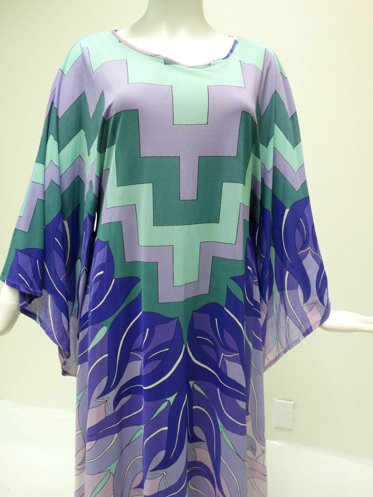 1970's Gottex Kimono Sleeve Caftan Maxi Dress