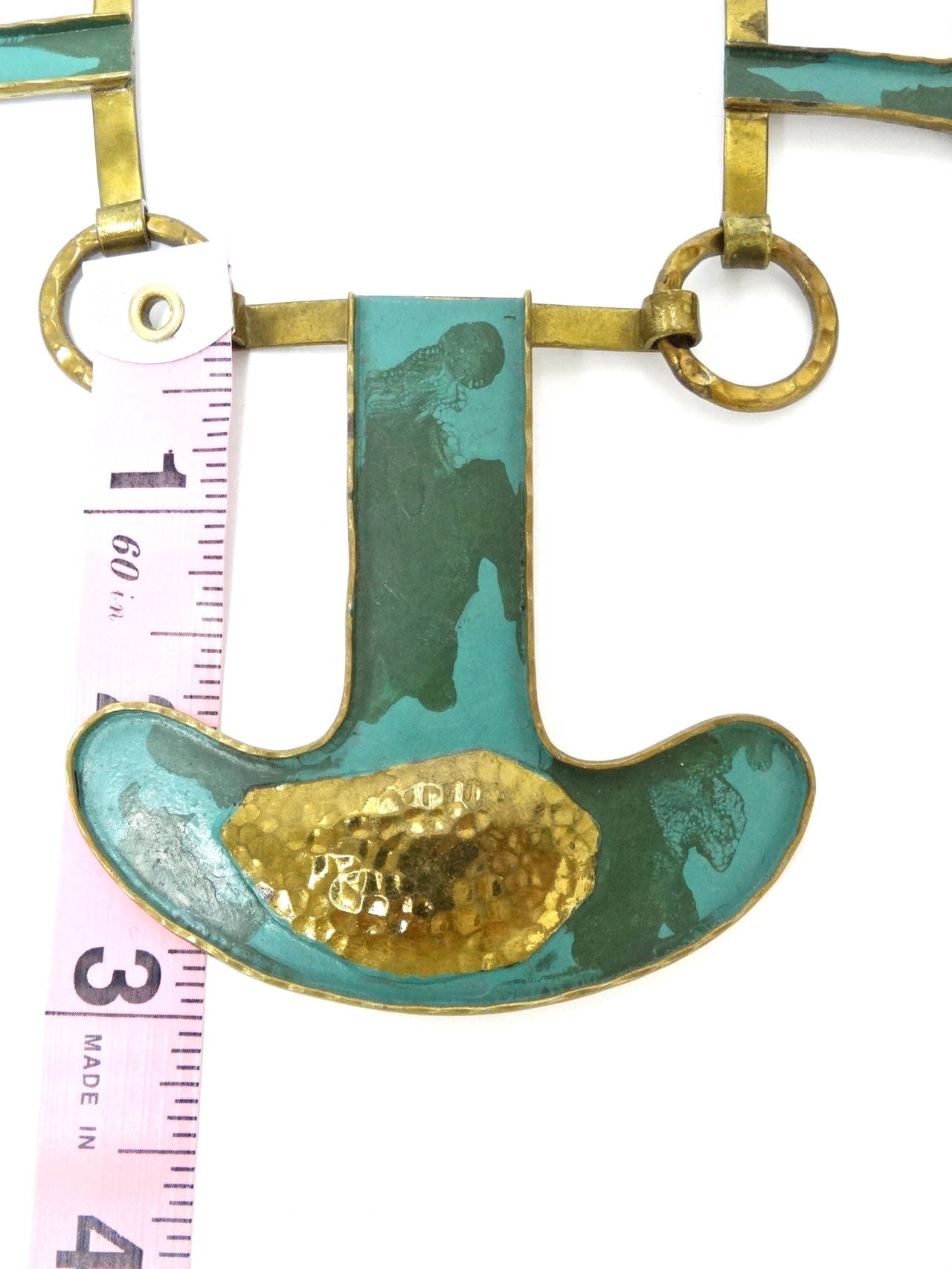 1960's Casa Maya Hammered Brass Modernist Necklace 3