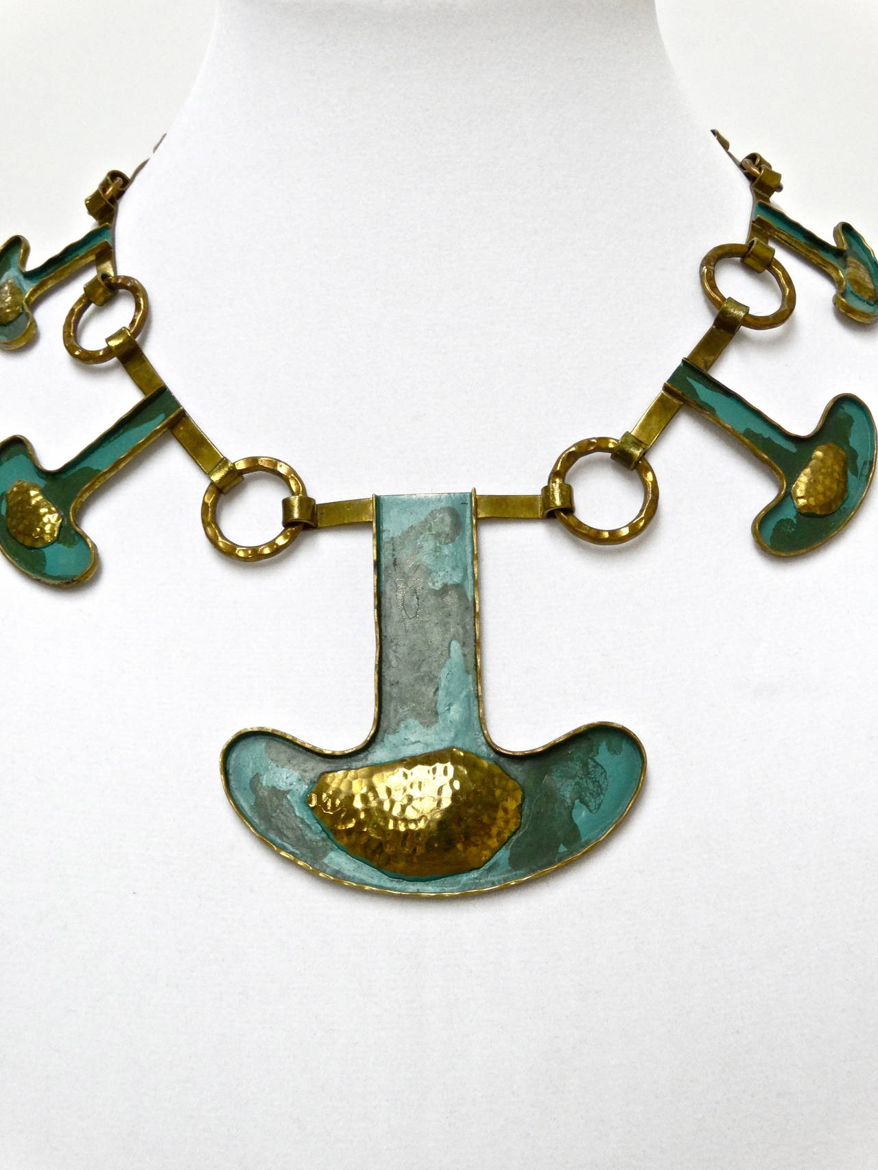 1960's Casa Maya Hammered Brass Modernist Necklace 2