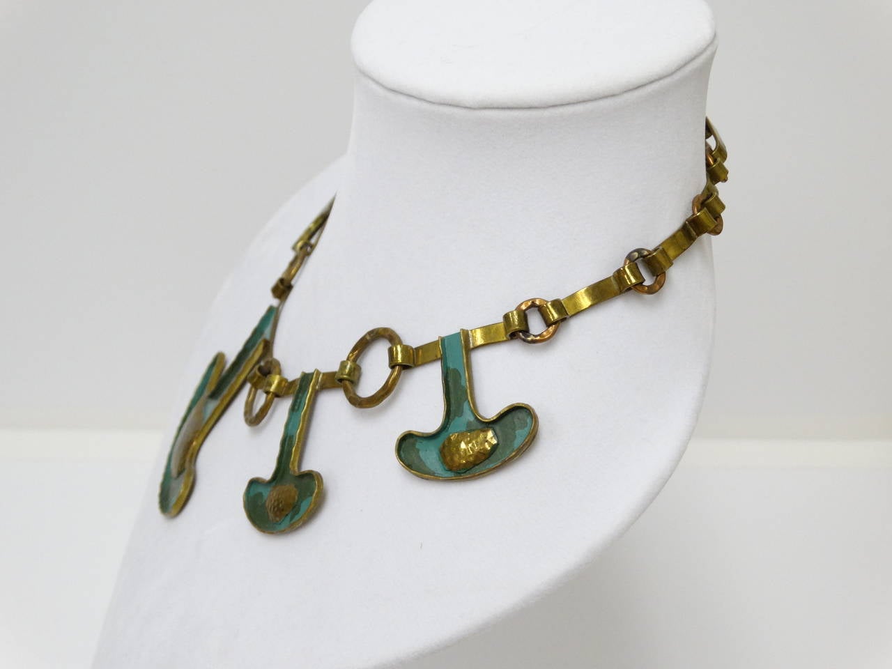 1960's Casa Maya Hammered Brass Modernist Necklace 3
