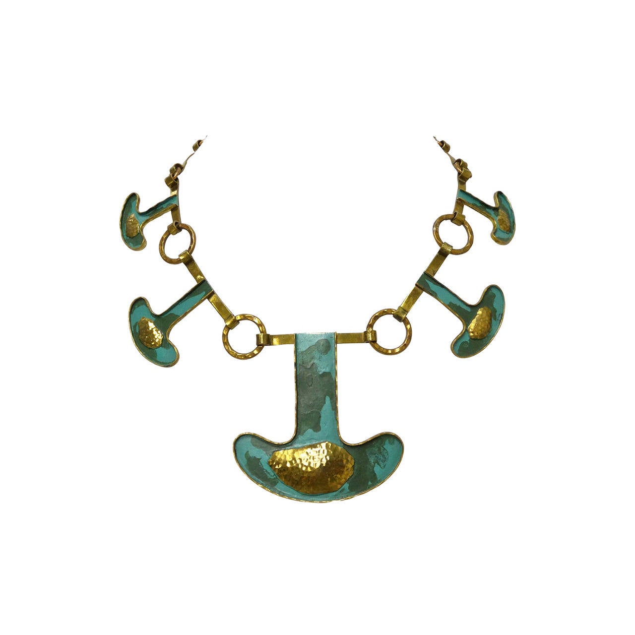 1960's Casa Maya Hammered Brass Modernist Necklace