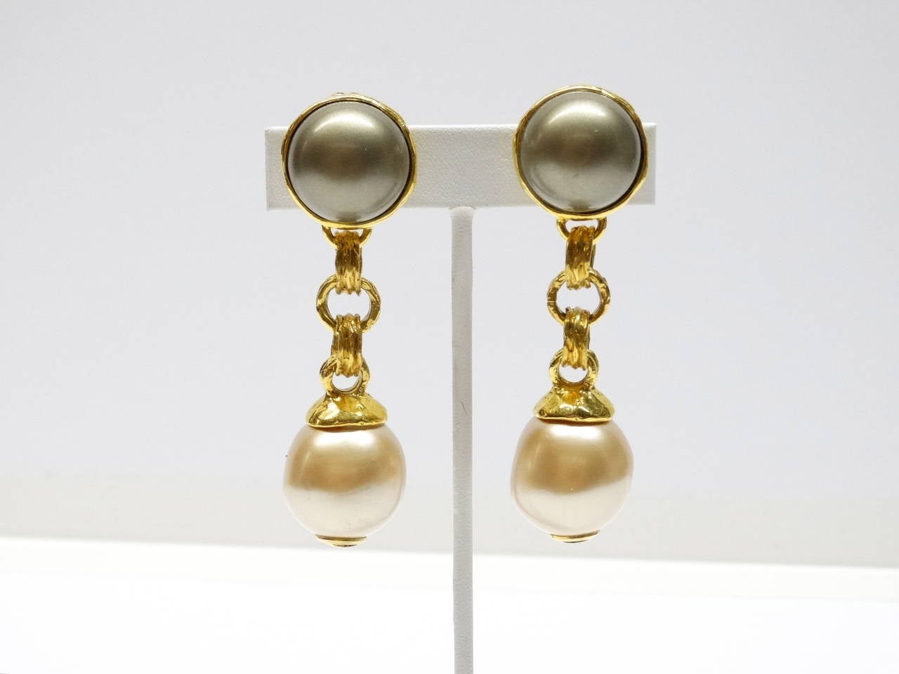 1980s Chanel Drop Pearl Earrings with Gold CC's 5