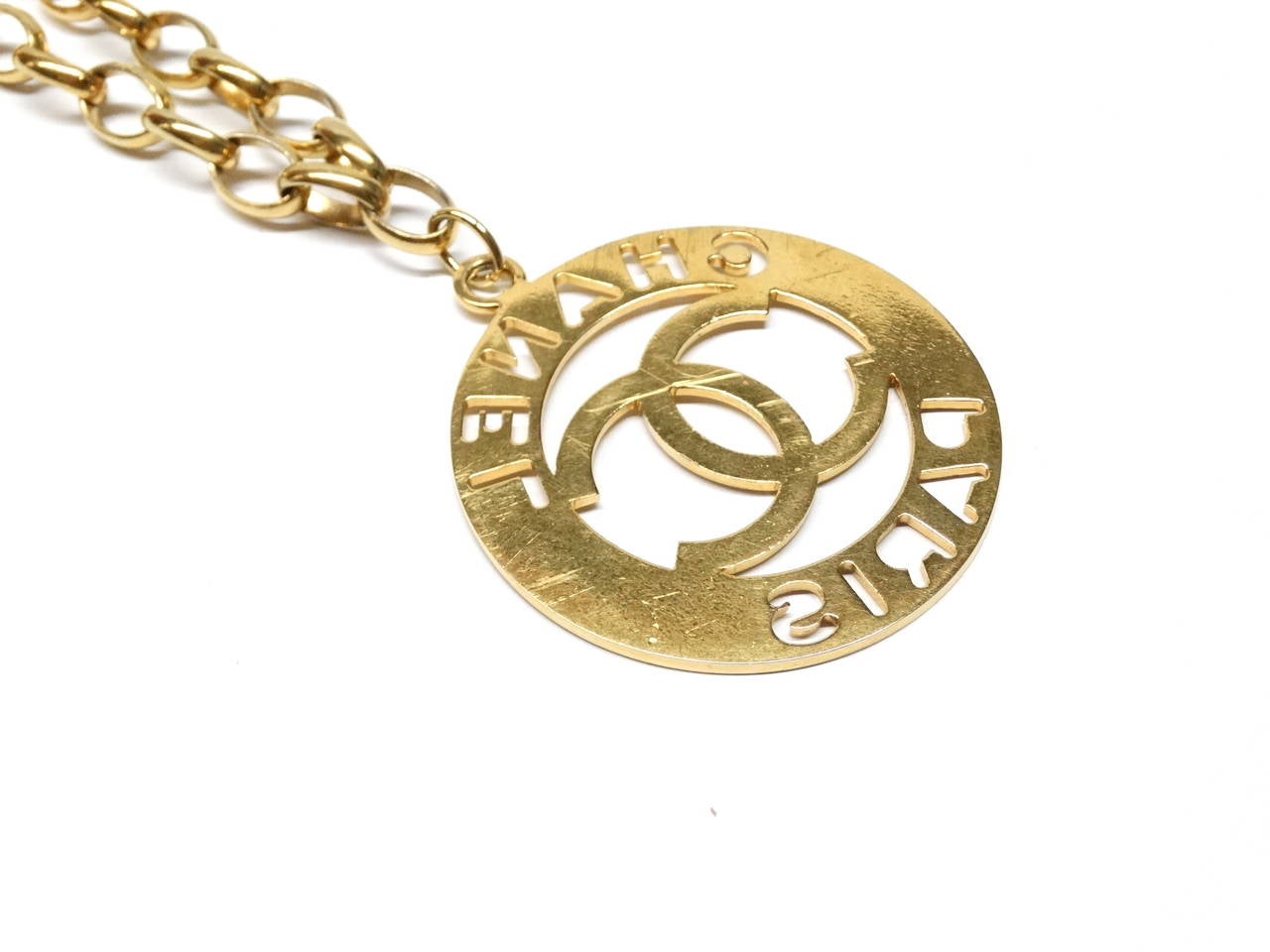 1970s Chanel PARIS Cut Out Extra Large Medallion Necklace 1