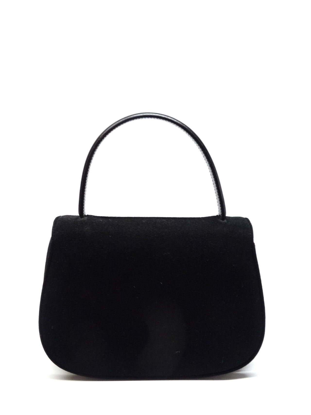 1990s Black Gucci Felt Leather Handle Handbag 2