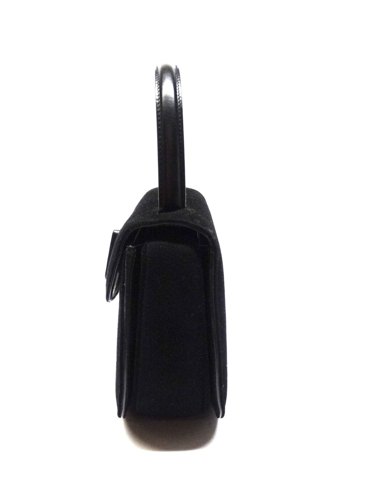 1990s Black Gucci Felt Leather Handle Handbag In Excellent Condition In Scottsdale, AZ