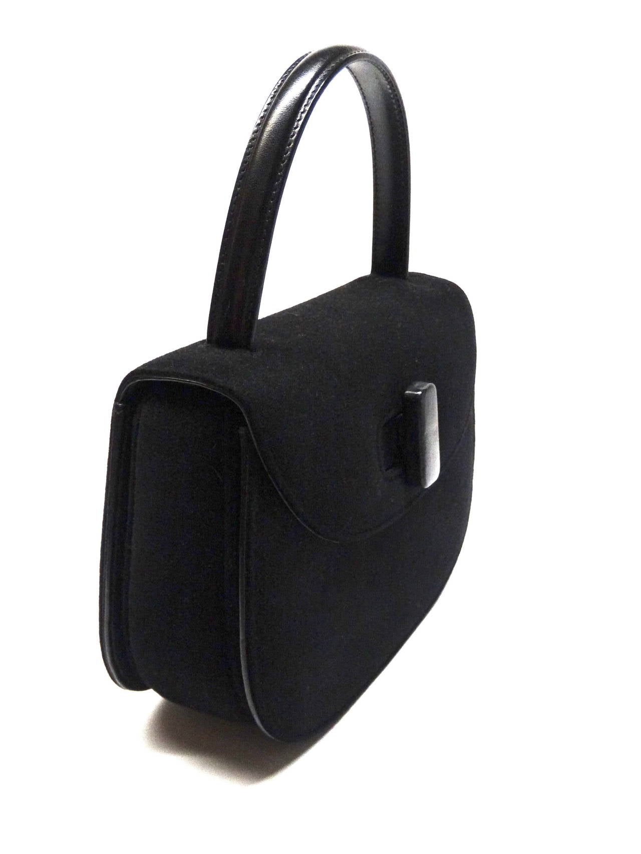 1990s Black Gucci Felt Leather Handle Handbag 3