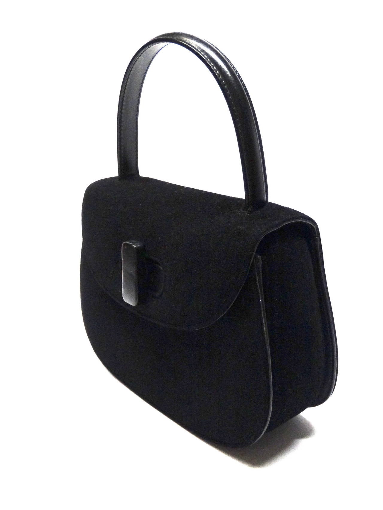 1990s Black Gucci Felt Leather Handle Handbag 5