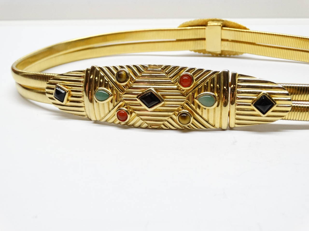 1970's Judith Leiber Gold Cord Belt with Semiprecious Cabochon Stones 3