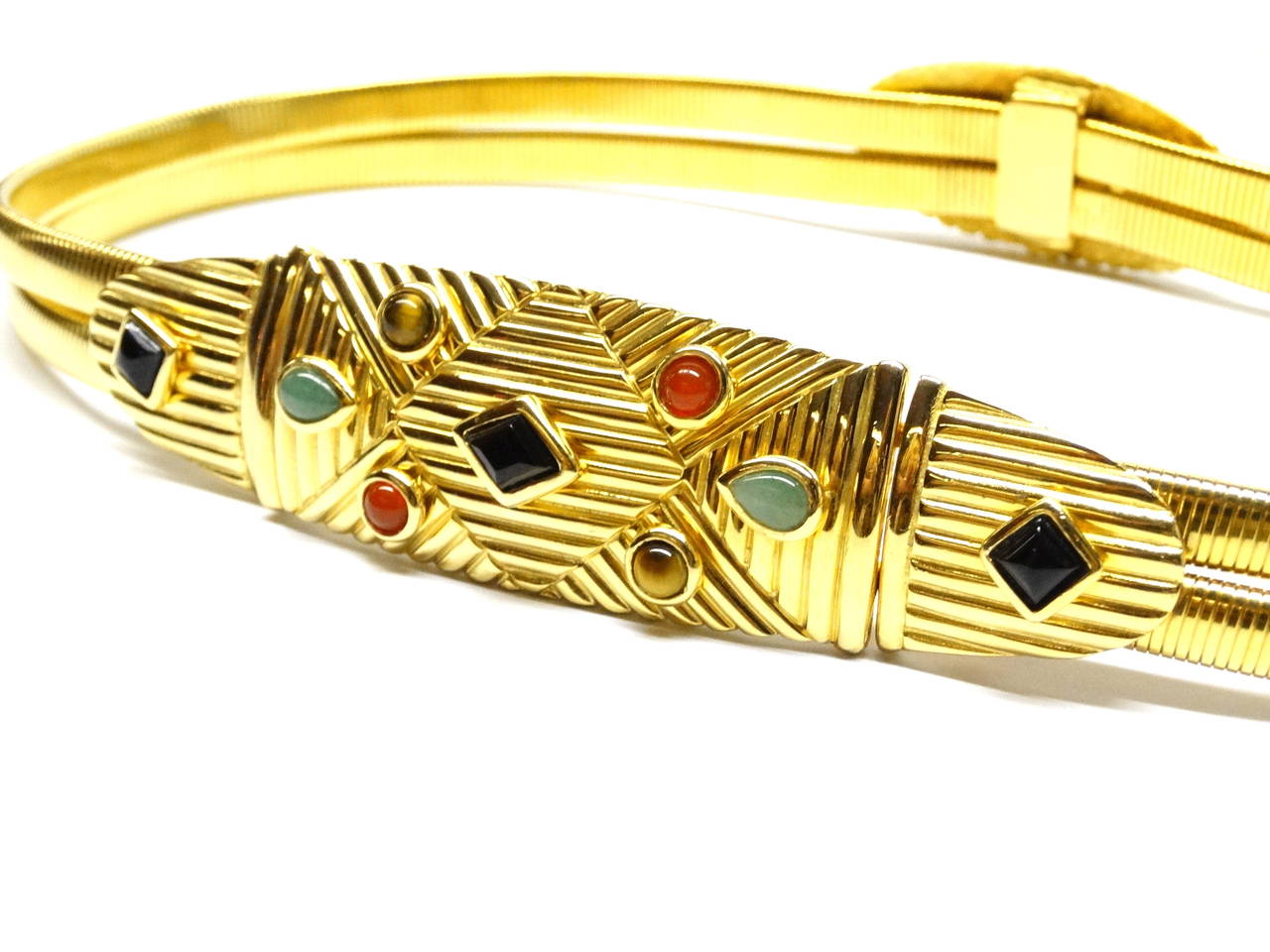 Women's 1970's Judith Leiber Gold Cord Belt with Semiprecious Cabochon Stones