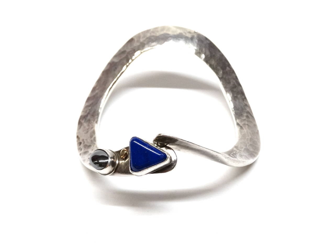 Rare, Beautiful Lapis Bracelet with Hammered -Sterling and 14k gold accents by JOLENE EUSTACE signed JAE- 7