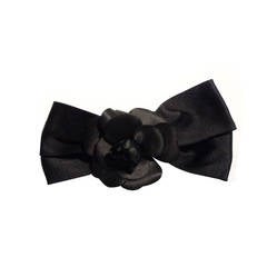 1990s Chanel Black Bow with Black Camellia Flower Hair Barrette