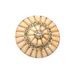 1930s Diamond Pink Coral Gold Brooch
