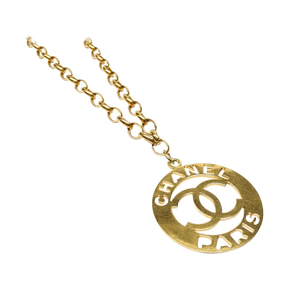 1970s Chanel PARIS Cut Out Extra Large Medallion Necklace