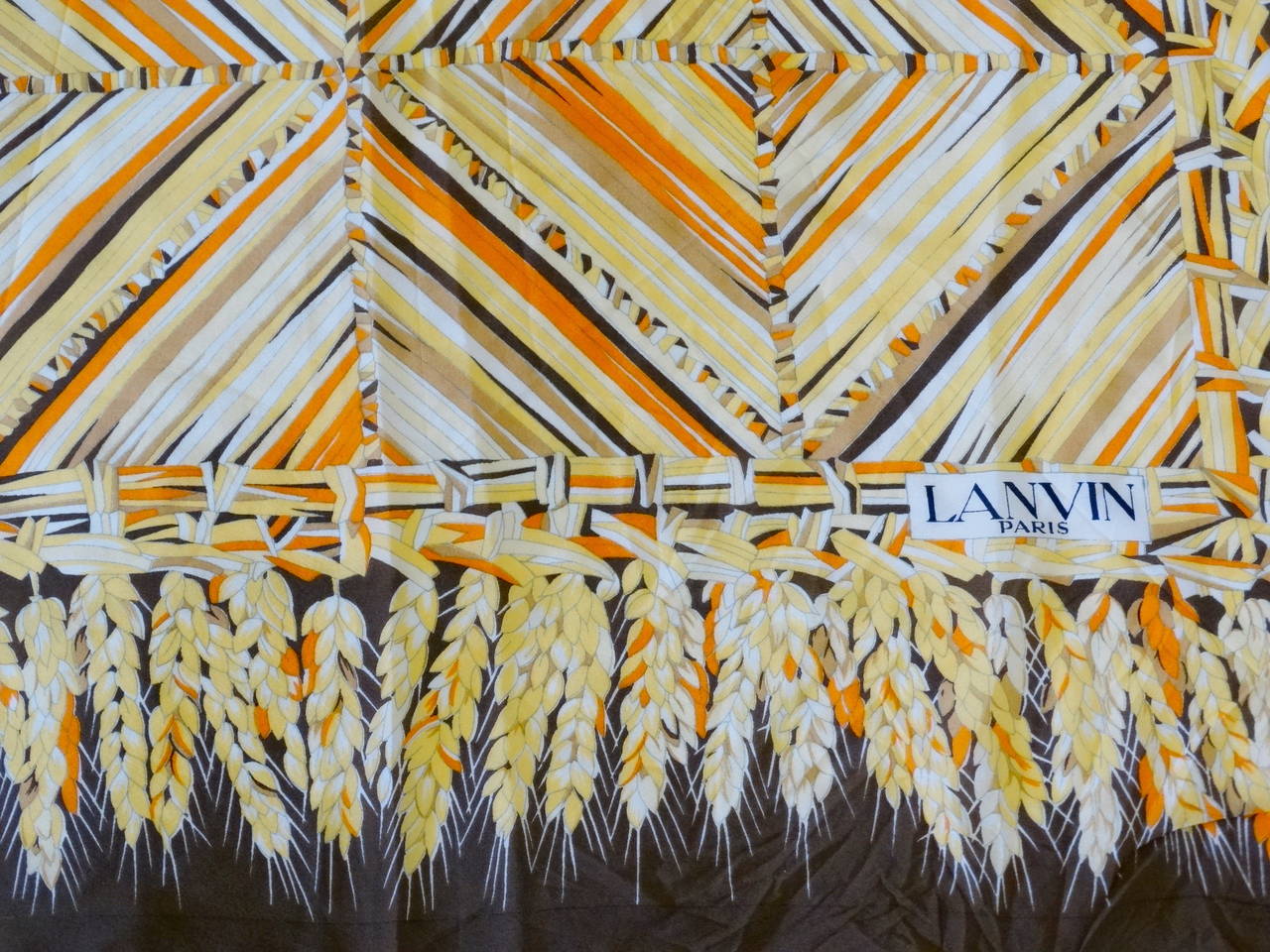 1970s Lanvin Paris Silk Scarf with Wheat Motif In Excellent Condition In Scottsdale, AZ
