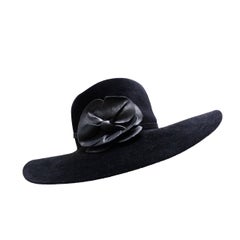 Helen Kaminski Wide Brim Felt Hat with Leather Flower