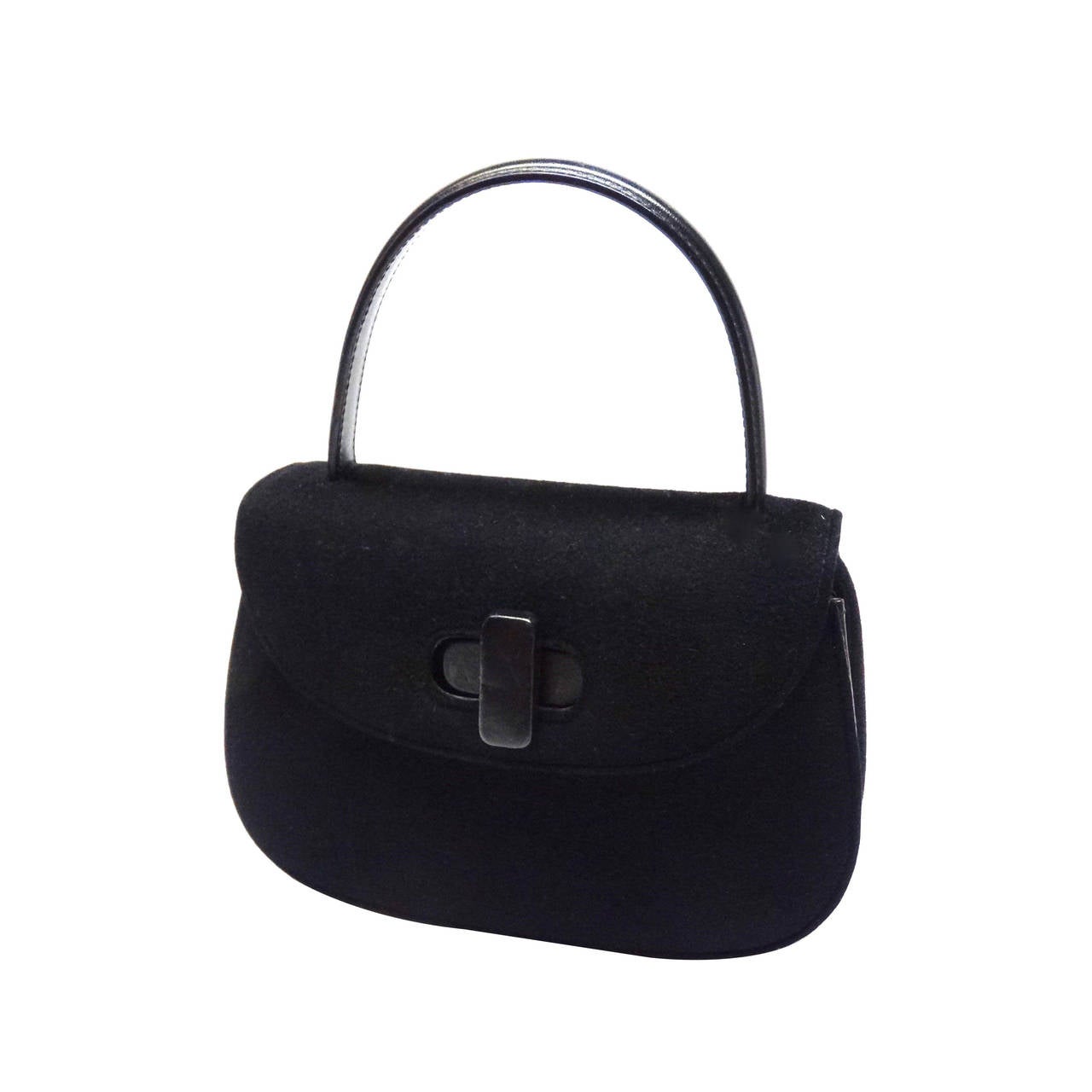 1990s Black Gucci Felt Leather Handle Handbag