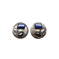 1980s Jolene A Eustace Cochiti Zuni 925/14K Gold Lapis Earrings