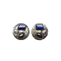 1980s Jolene A Eustace Cochiti Zuni 925/14K Gold Lapis Earrings 8