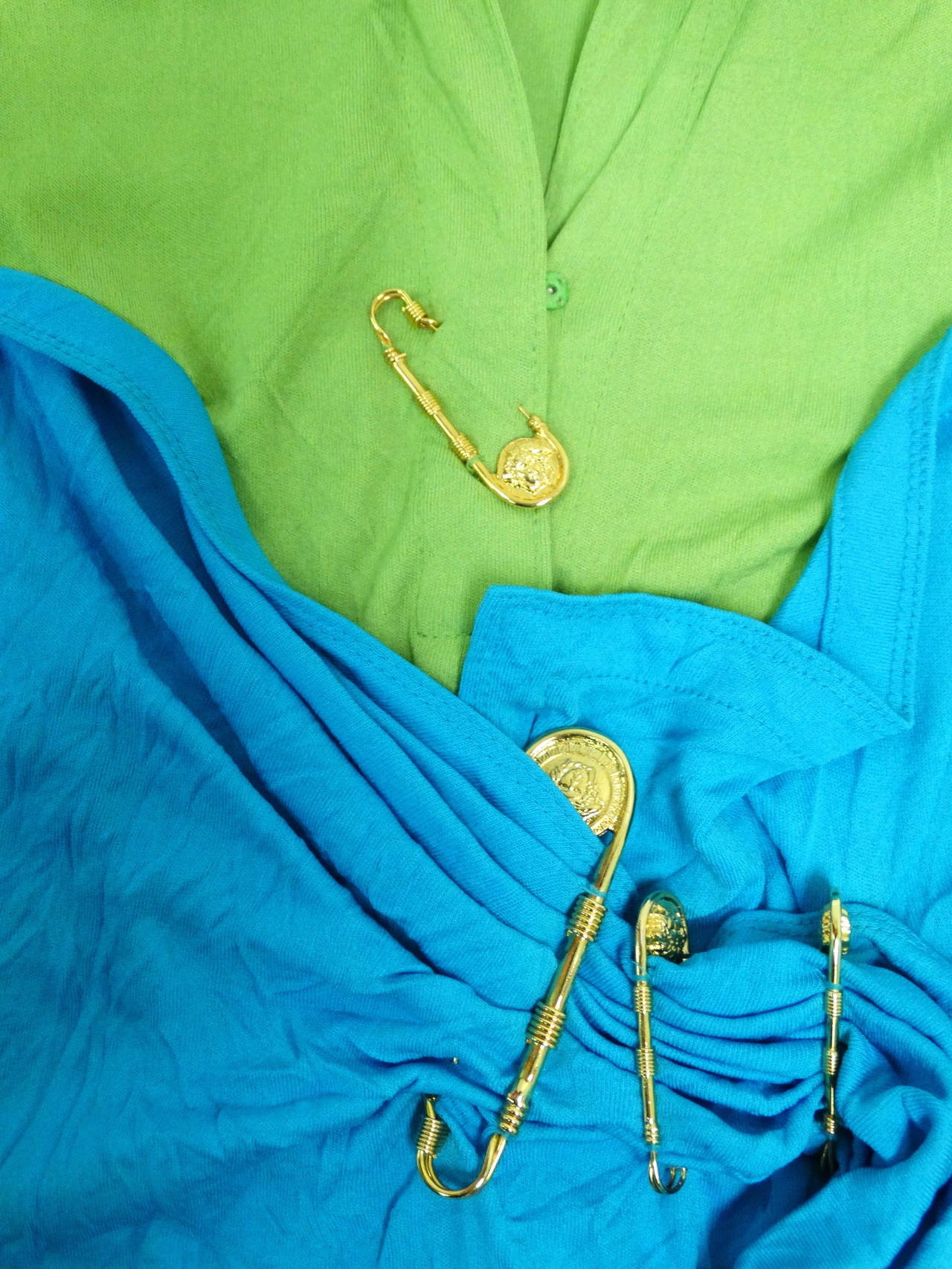 Blue Gianni Versace Couture Safety Pin Short Dress Jumpsuit, 1994 