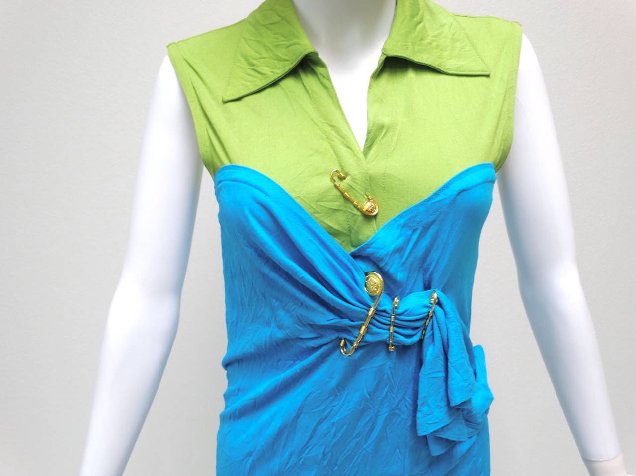 1994 Gianni Versace Couture Saftey Pin Short Dress Jumpsuit For Sale at ...