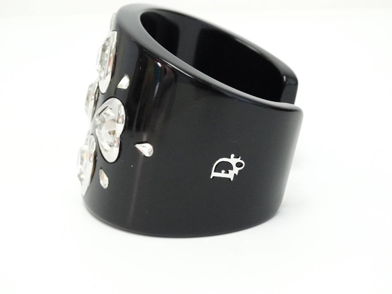 Women's 1990s Christian Dior Heart Black Cuff Bracelet