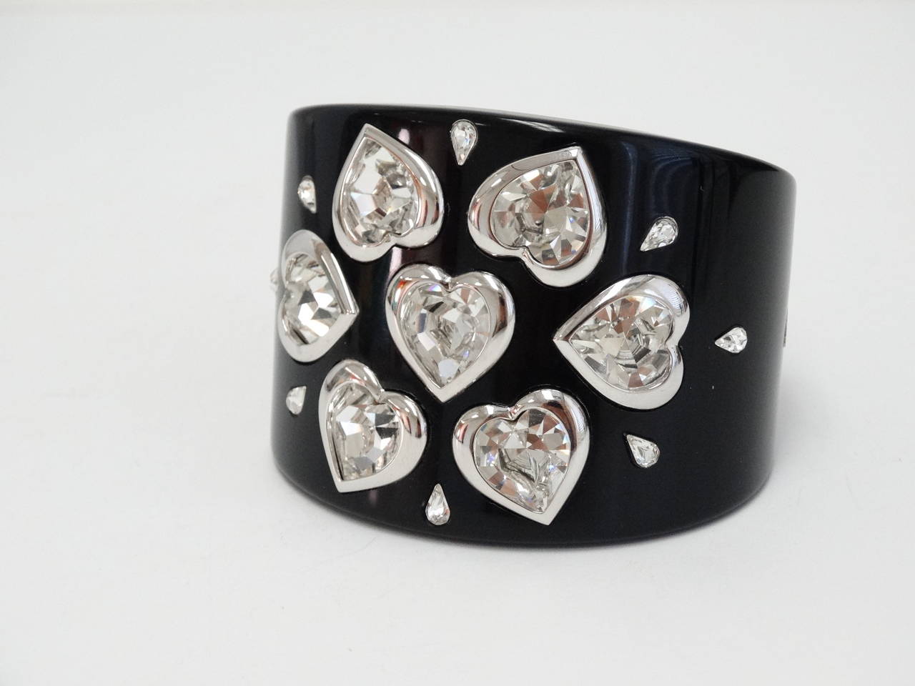 1990s Christian Dior Heart Black Cuff Bracelet 3