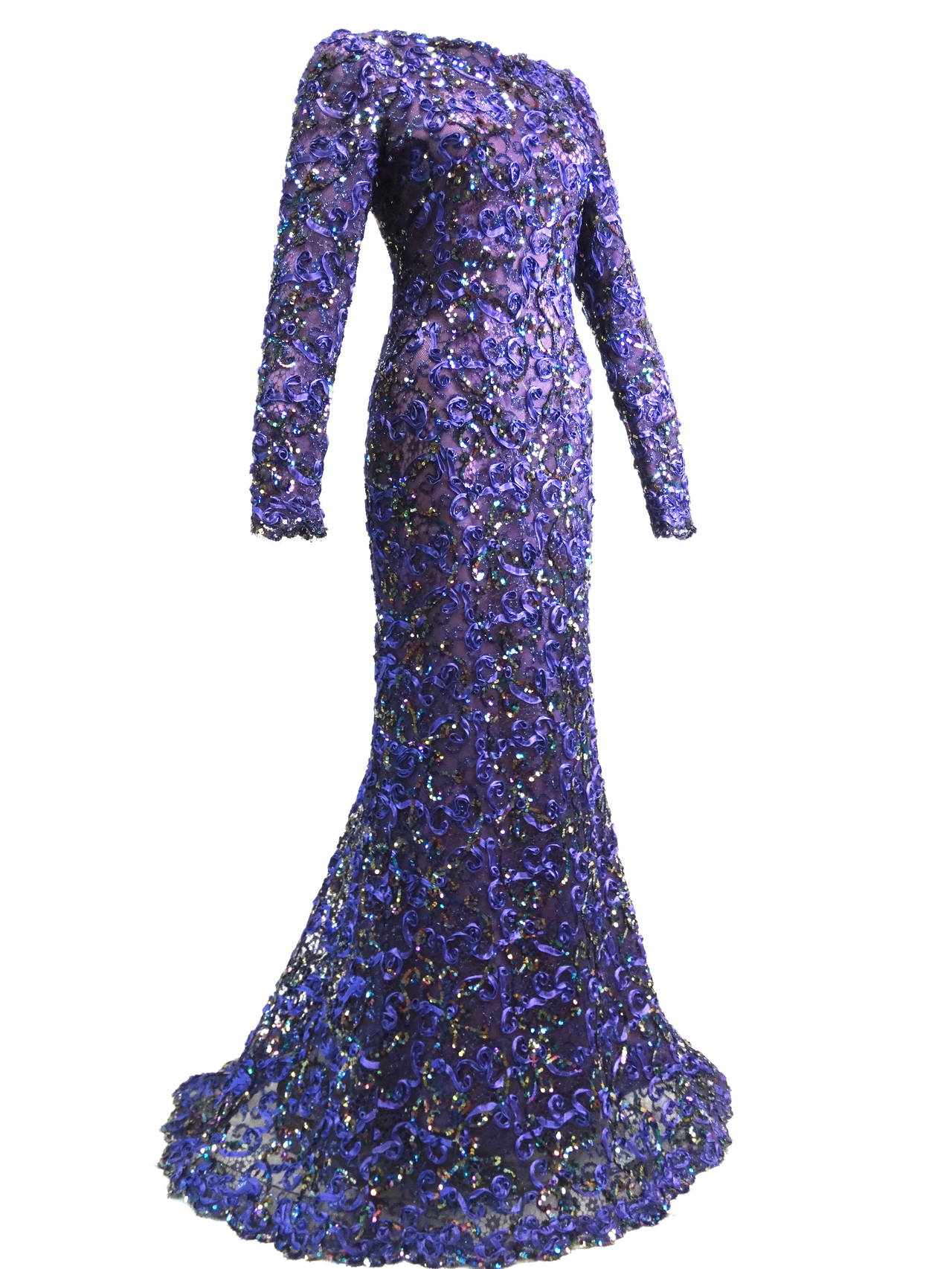 Women's 1980s Oscar De La Renta Sequins Gown Sz 8