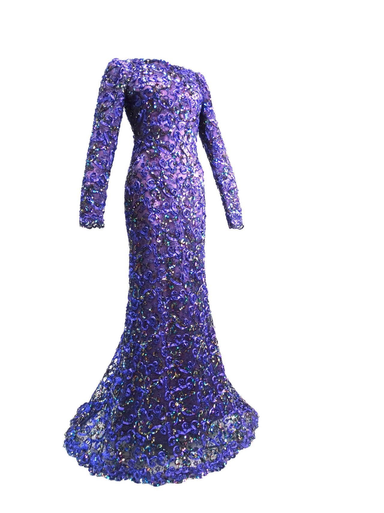 1980s Oscar De La Renta Sequins Gown Sz 8 4