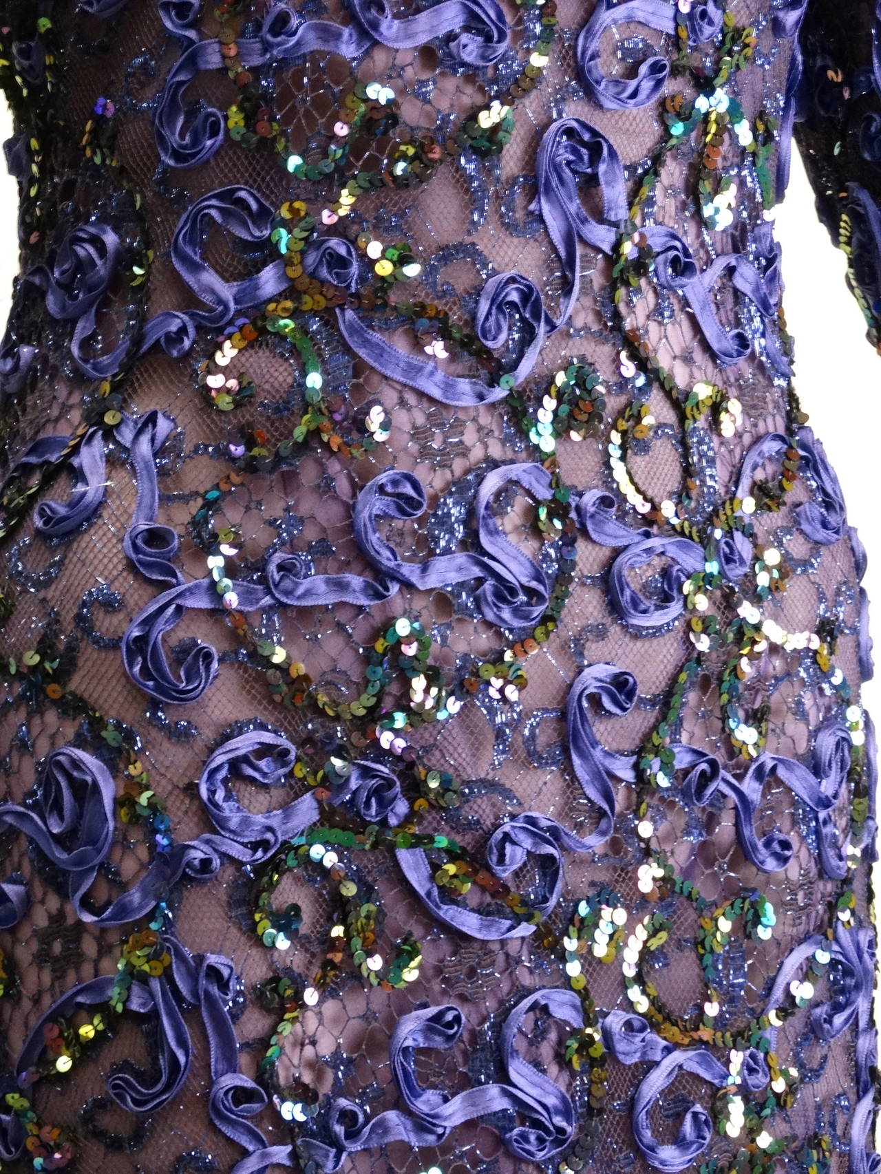 1980s Oscar De La Renta Sequins Gown Sz 8 2