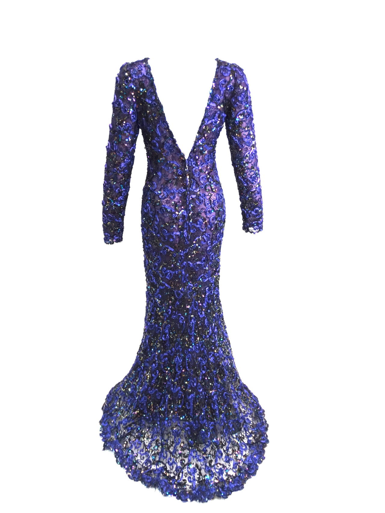 1980s Oscar De La Renta Sequins Gown Sz 8 3