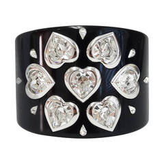Retro 1990s Christian Dior Heart Black Cuff Bracelet