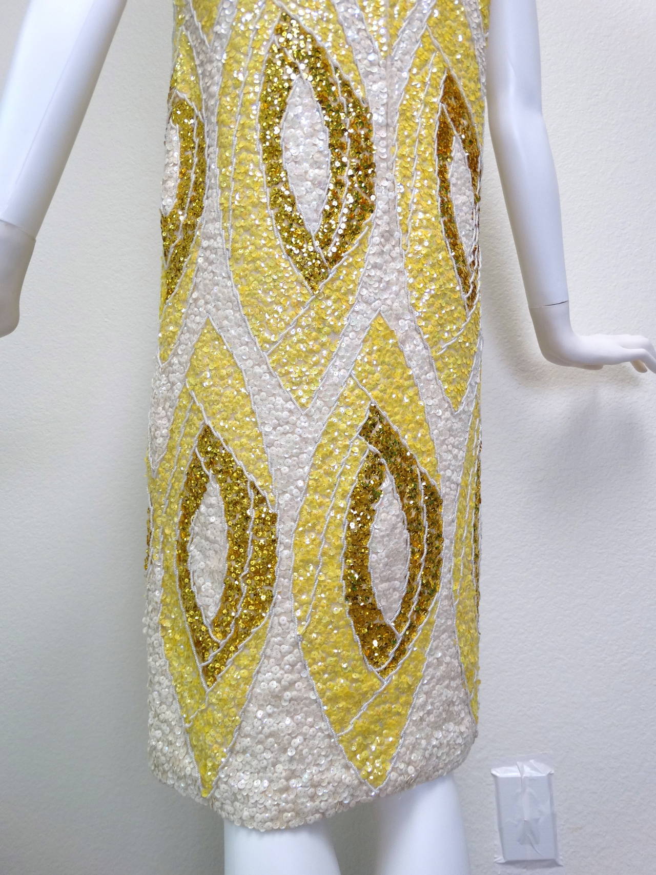 1950s Imperial Metallic-Iridescent Beaded Sequins Shift Cocktail Dress 4