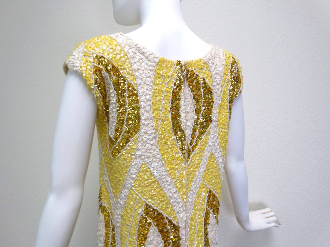 1950s Imperial Metallic-Iridescent Beaded Sequins Shift Cocktail Dress 3