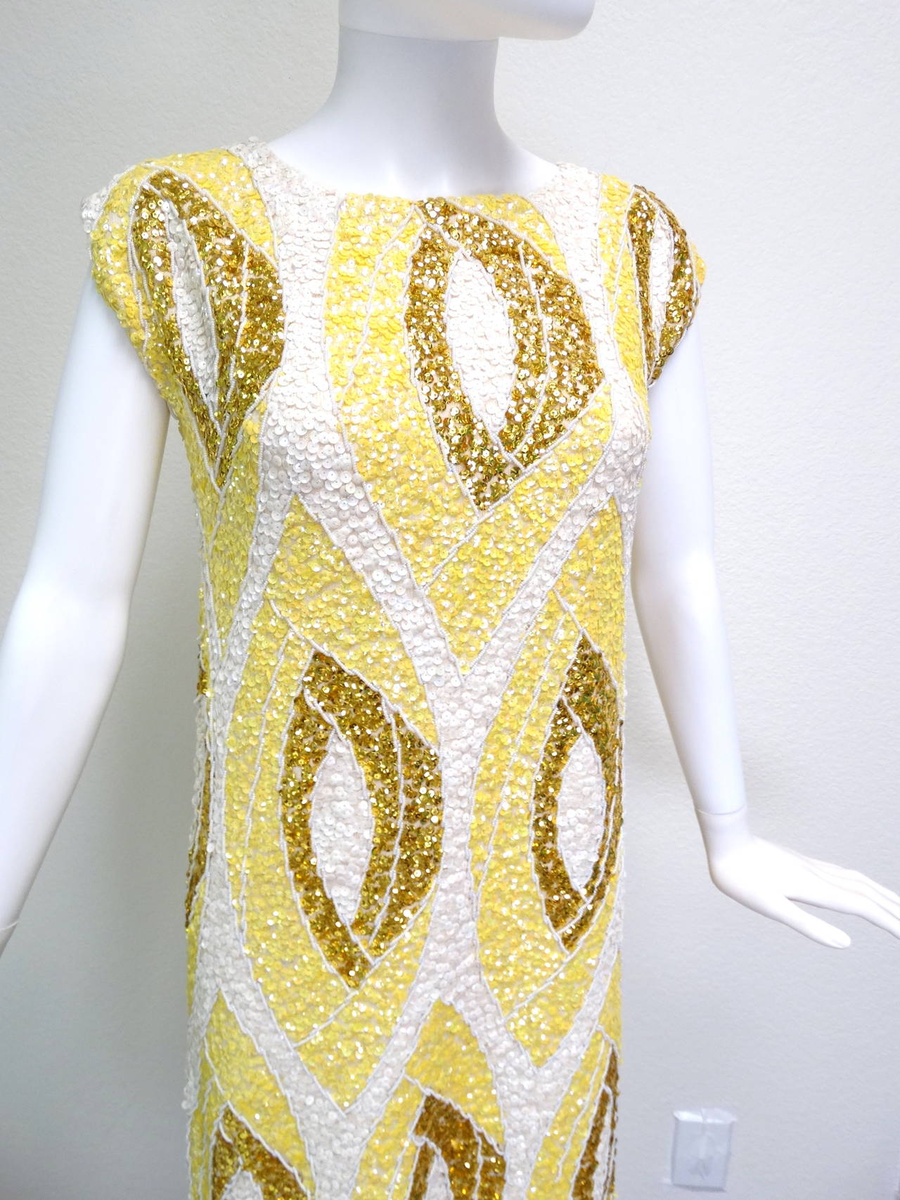 1950s Imperial Metallic-Iridescent Beaded Sequins Shift Cocktail Dress