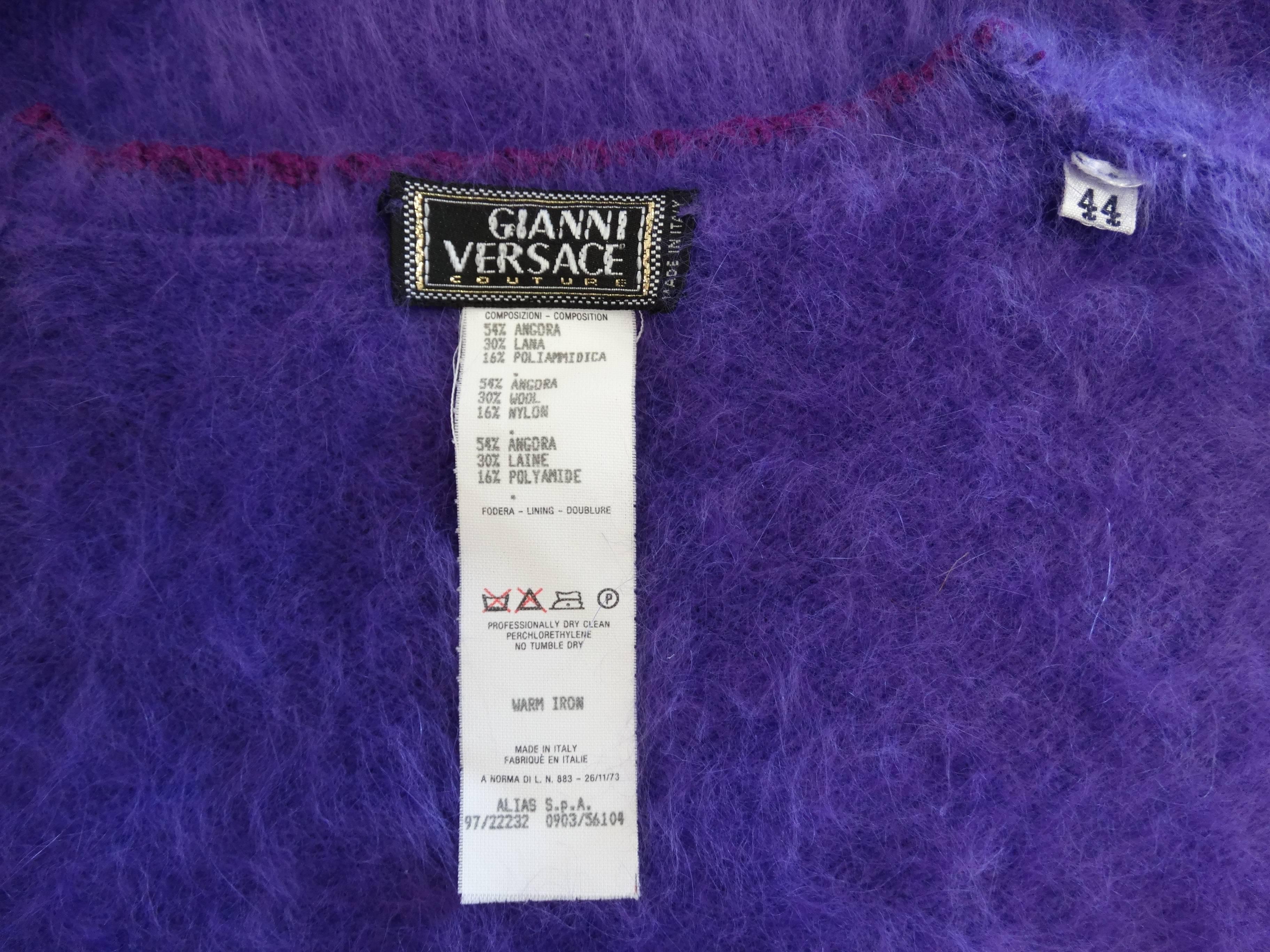 1990s Gianni Versace Couture Purple Angora Sweater  For Sale 1