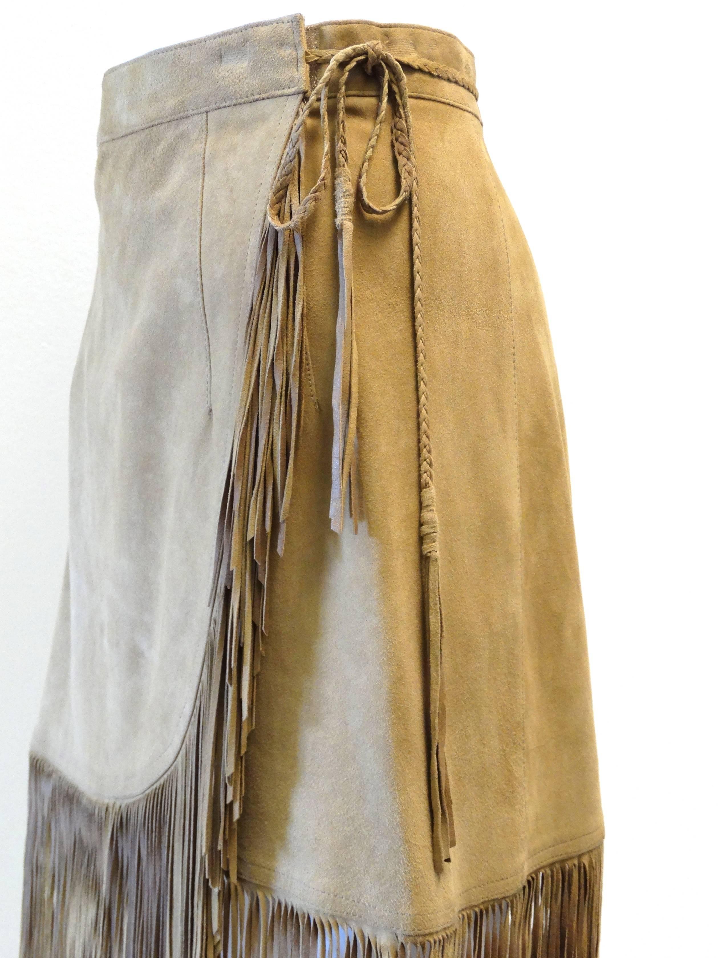 Women's 1970s Jose' Luis Suede Fringe Skirt 