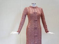 1970s Sydney's of Los Angeles Crochet Pink Metallic Dress