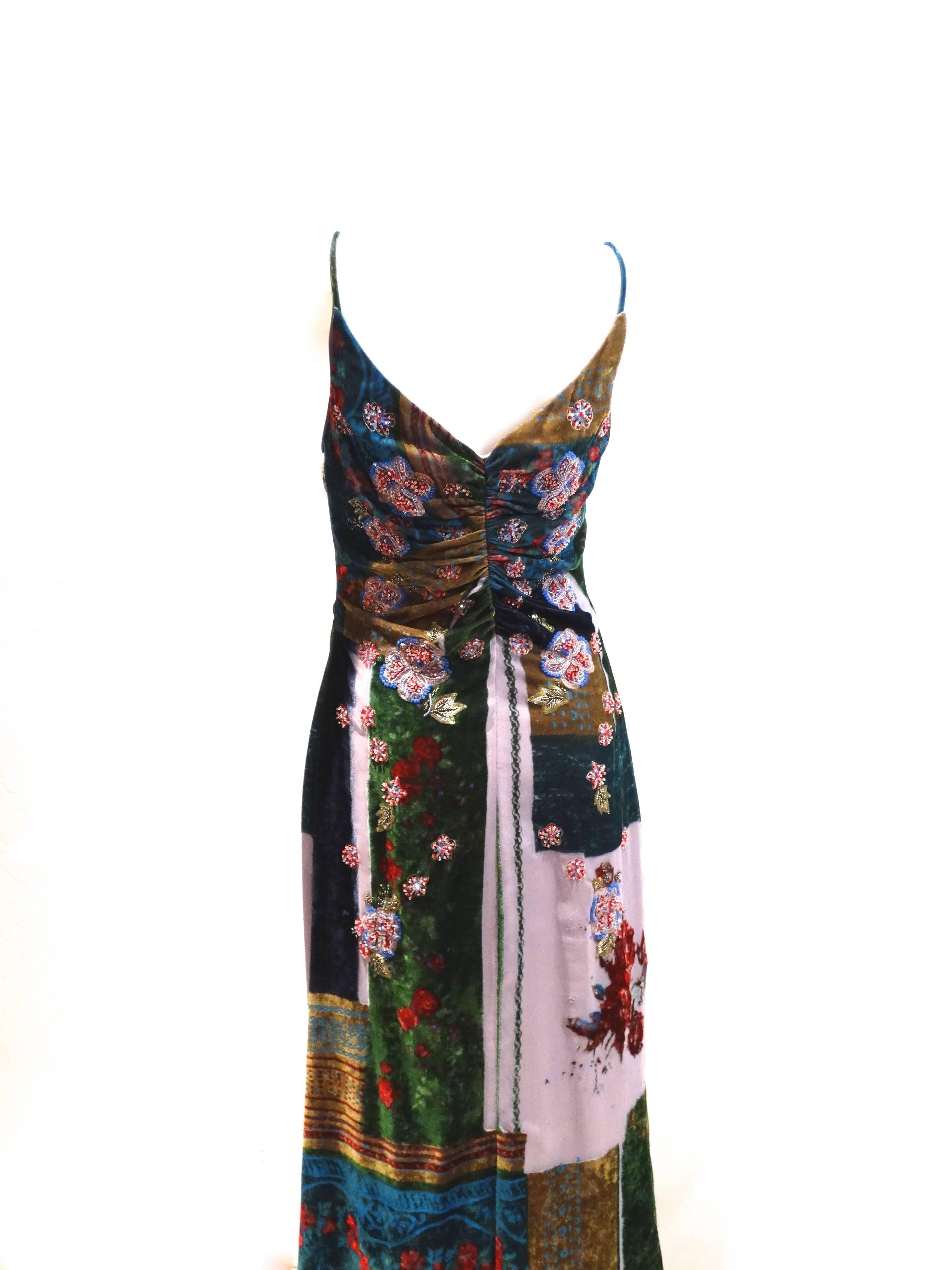 1990s Badgley Mischka Velvet Patchwork Gown  1