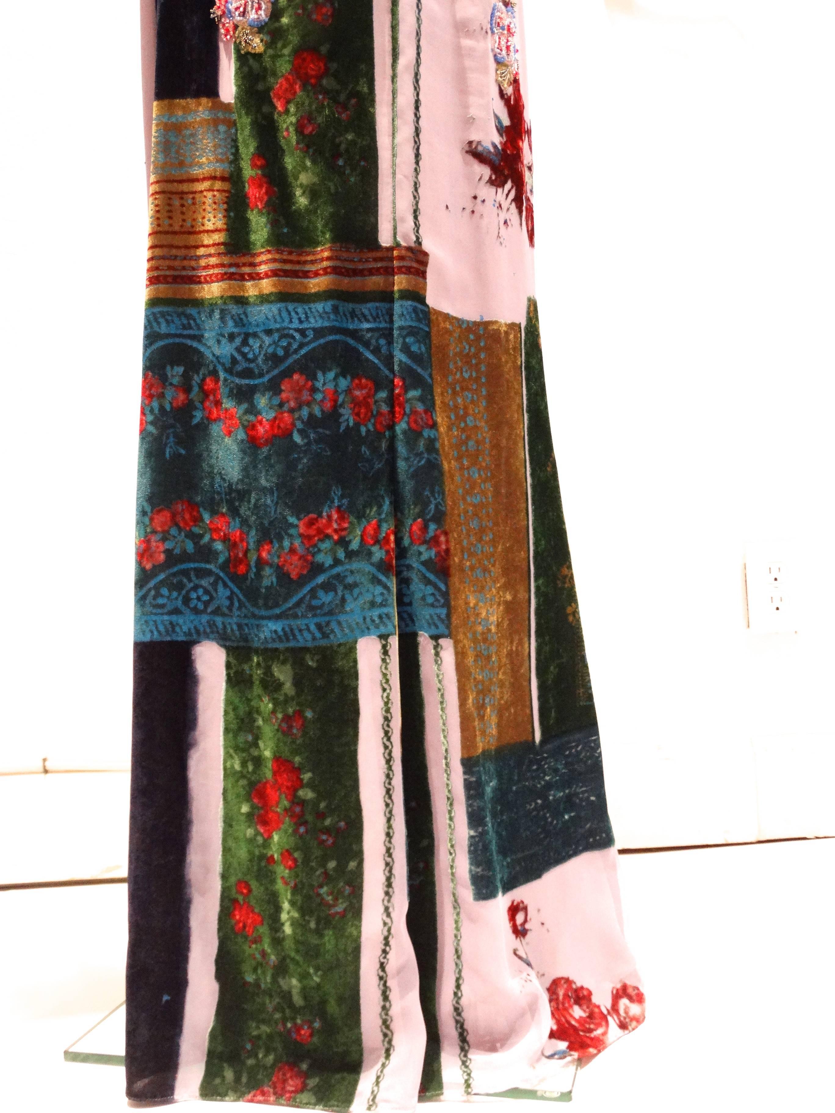 Women's 1990s Badgley Mischka Velvet Patchwork Gown 