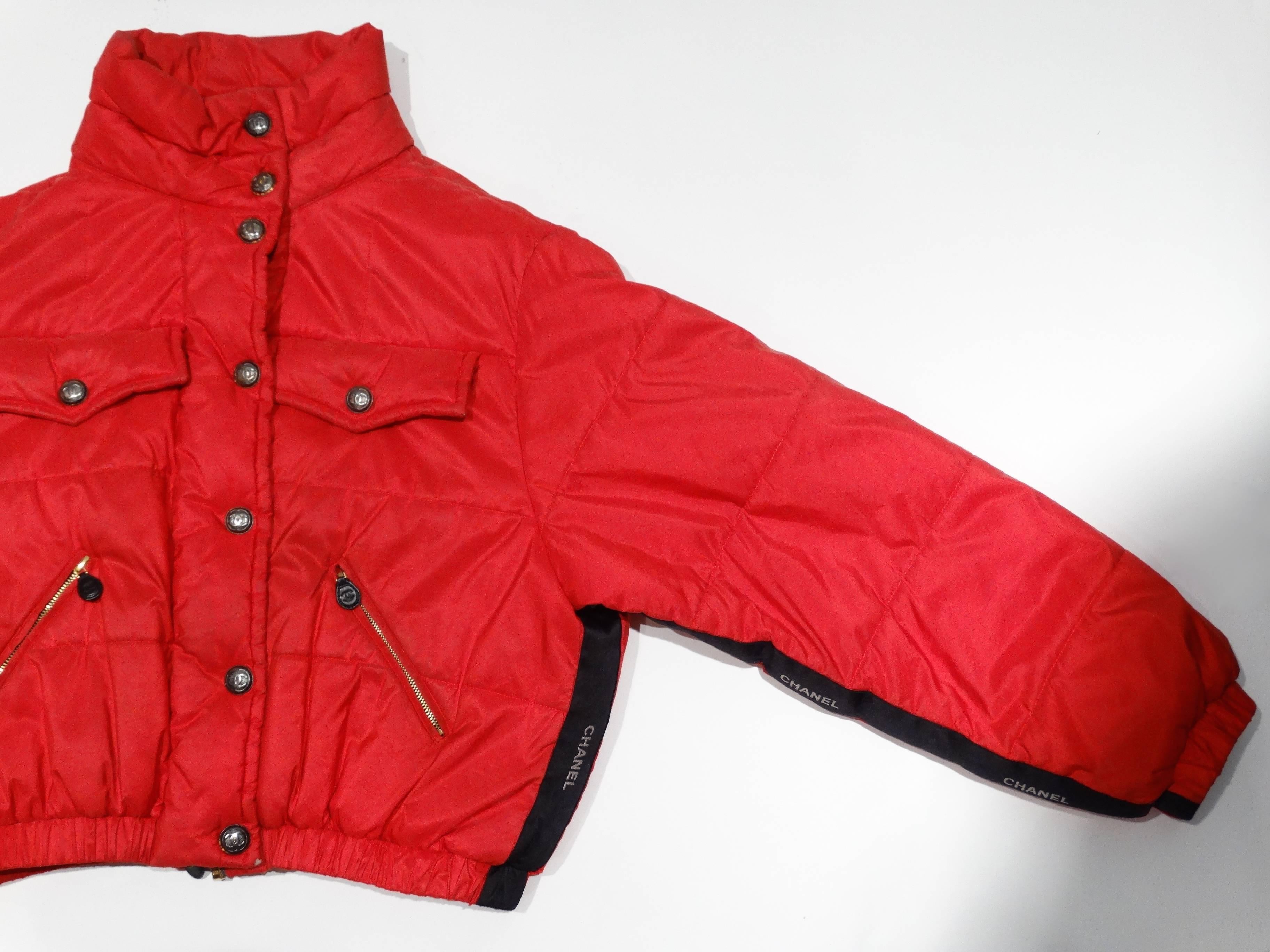chanel red puffer jacket