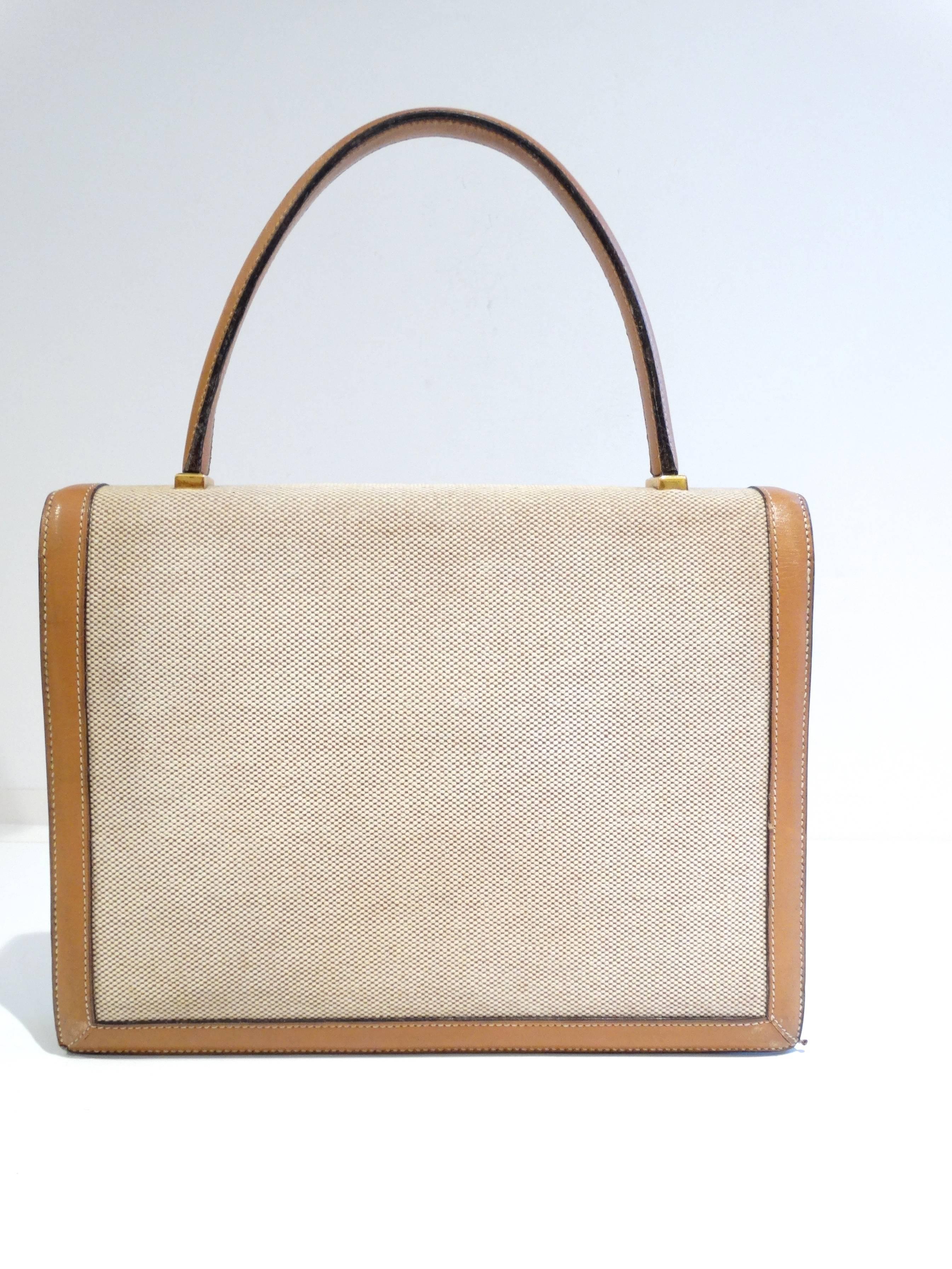 Hermes Tan Canvas Box Leather Top Handle Handbag, 1960s For Sale at ...