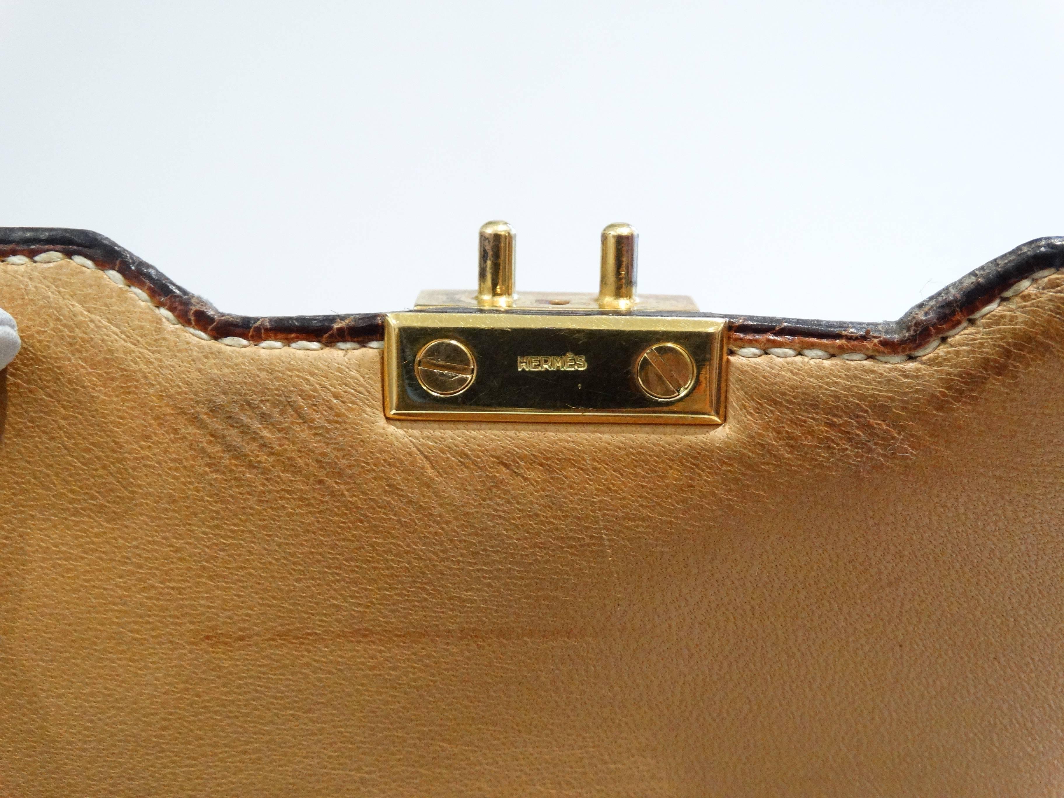 Women's Hermes Tan Canvas Box Leather Top Handle Handbag, 1960s 