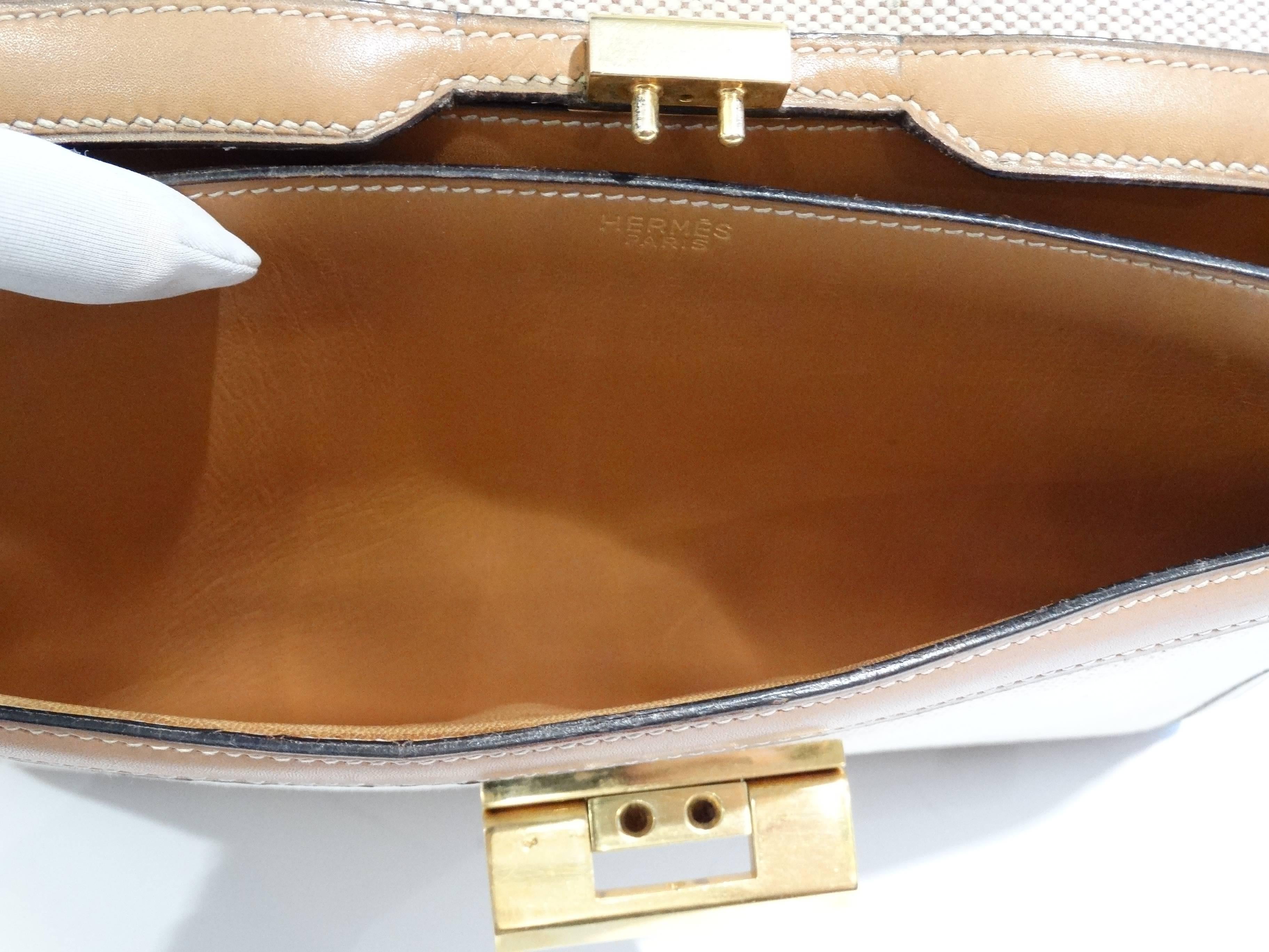 Hermes Tan Canvas Box Leather Top Handle Handbag, 1960s  2