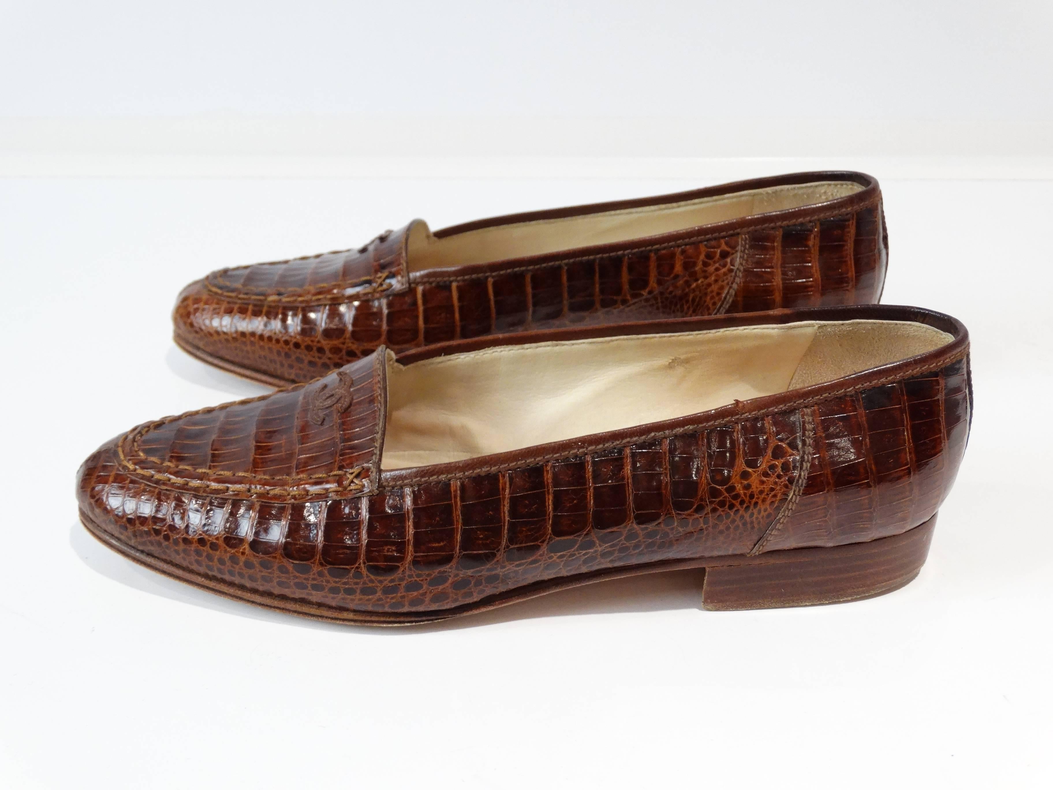 Brown Rare 1980s Chanel Crocodile Loafer
